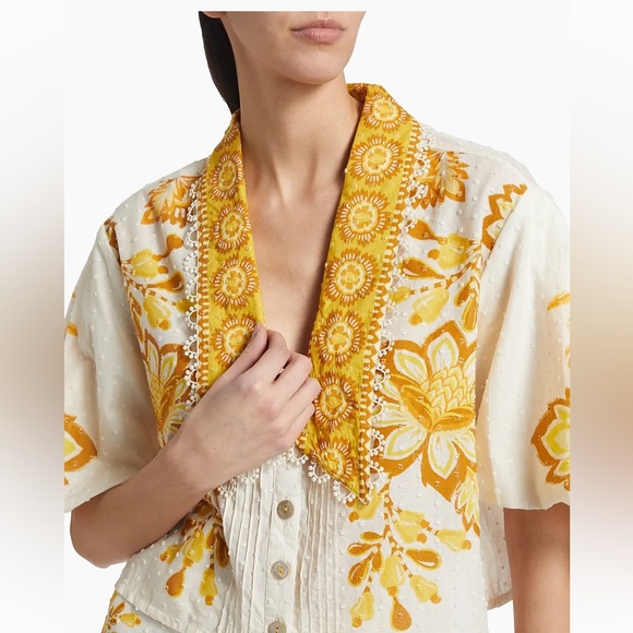 FARM RIO NWT aura Floral Cotton Crop Top -yellow/white -XL - Picture 5 of 7